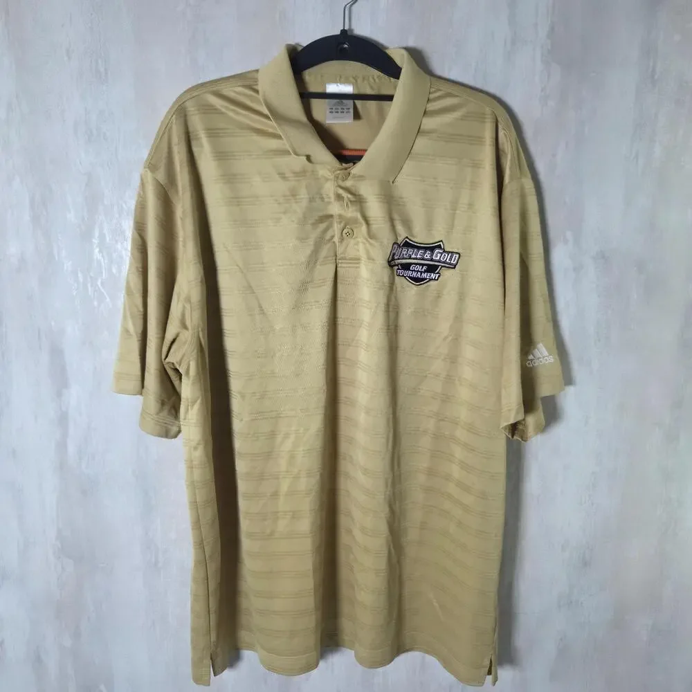 Adidas Polo Shirt Mens XL Beige Climalite Golf Tournament Striped Logo Top